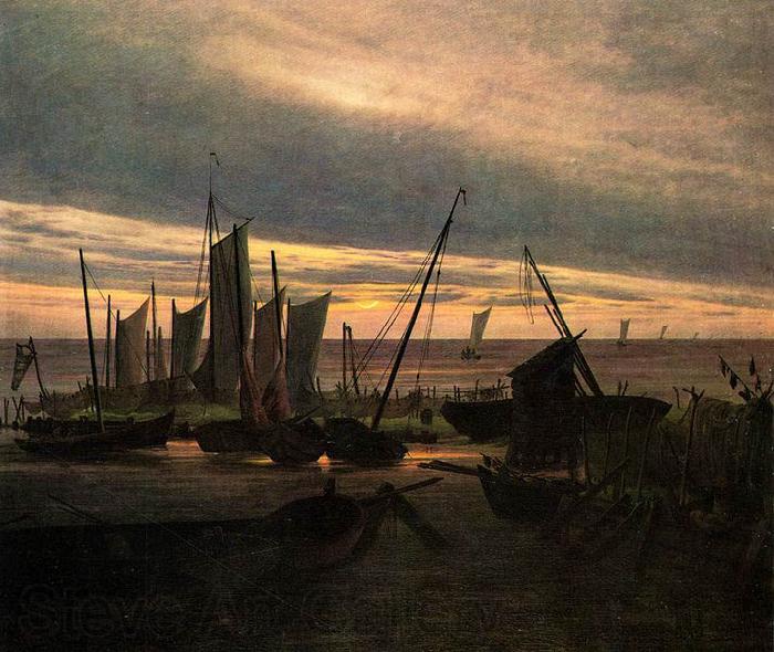 Caspar David Friedrich Schiffe im Hafen am Abend (Nach Sonnenuntergang) Norge oil painting art